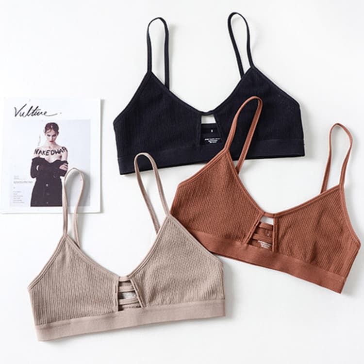 Cross-Border European and American Triangular Cup Cut Out Breathable Wire-Free Thin Intimates Women's Bralette Comfortable Bra French Style