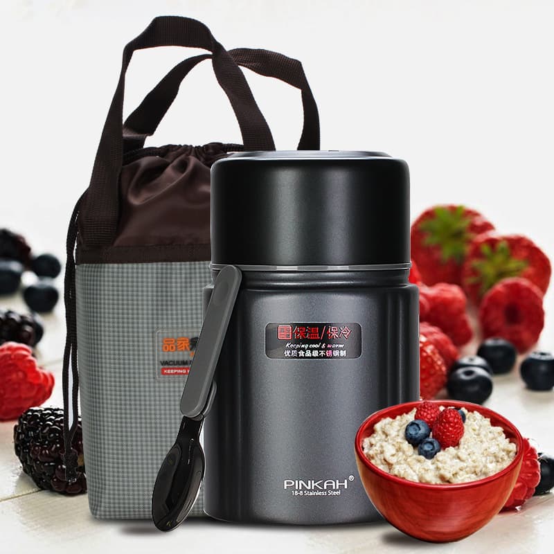 Pin Jia Jia Pin 750ml Vacuum Thermal Cooker, Large Capacity 304 Stainless Steel Insulated Lunch Box with Spoon and Fabric Bag