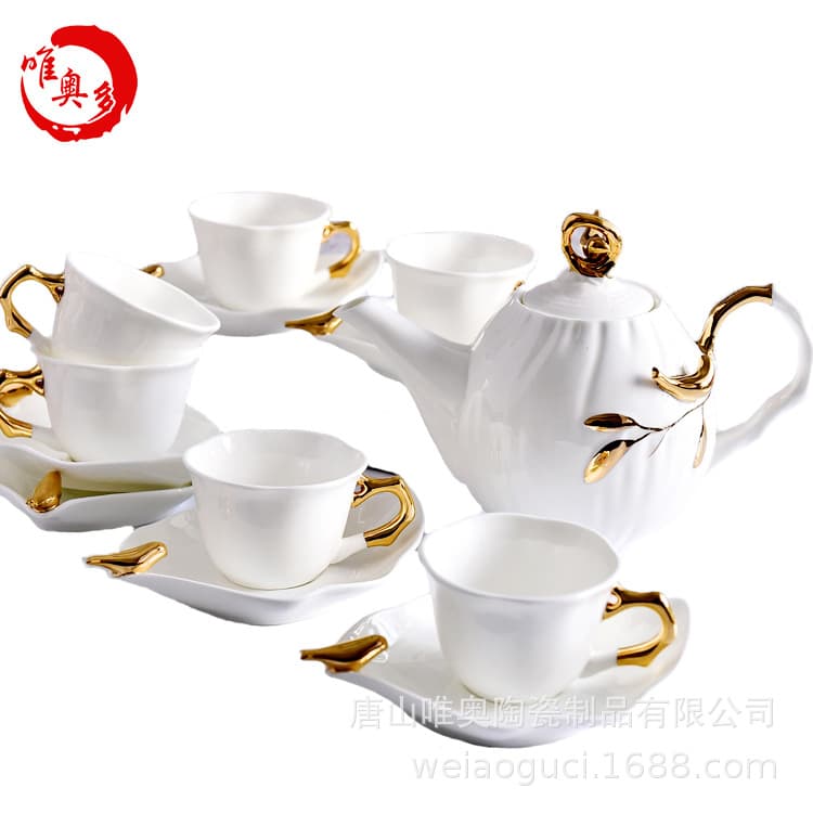 Ceramic Creative Afternoon Tea Home Gold Rim Coffee Cup Saucer Pot Tableware Gift with Logo Bone China Cup Saucer Set