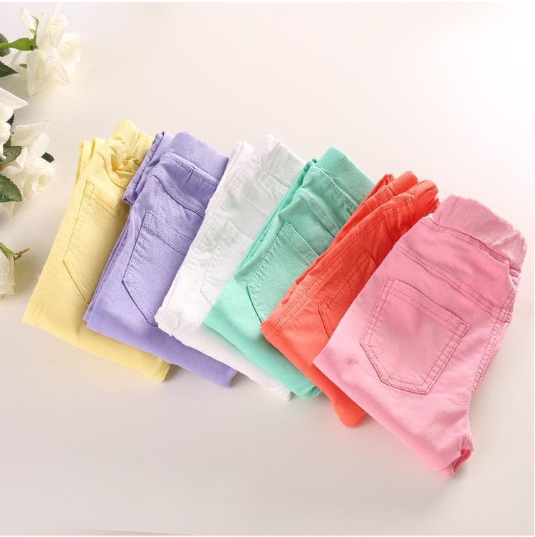 Girls' Pencil Pants Stretchy Baby Skinny Pants Slim Fit Wear-Out Children's Leggings Faux Denim Solid Color Pants
