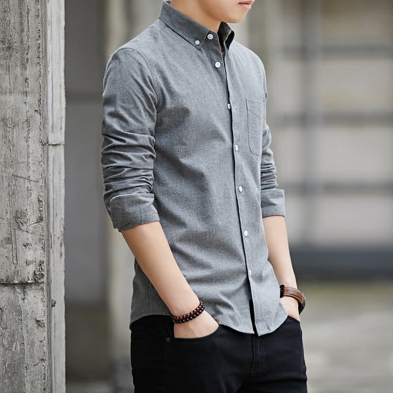 2026 New Oxford Long Sleeve Shirt for Men, White Dress Shirt, Korean Slim Fit Solid Color, Casual Mid-Aged Men's Wear