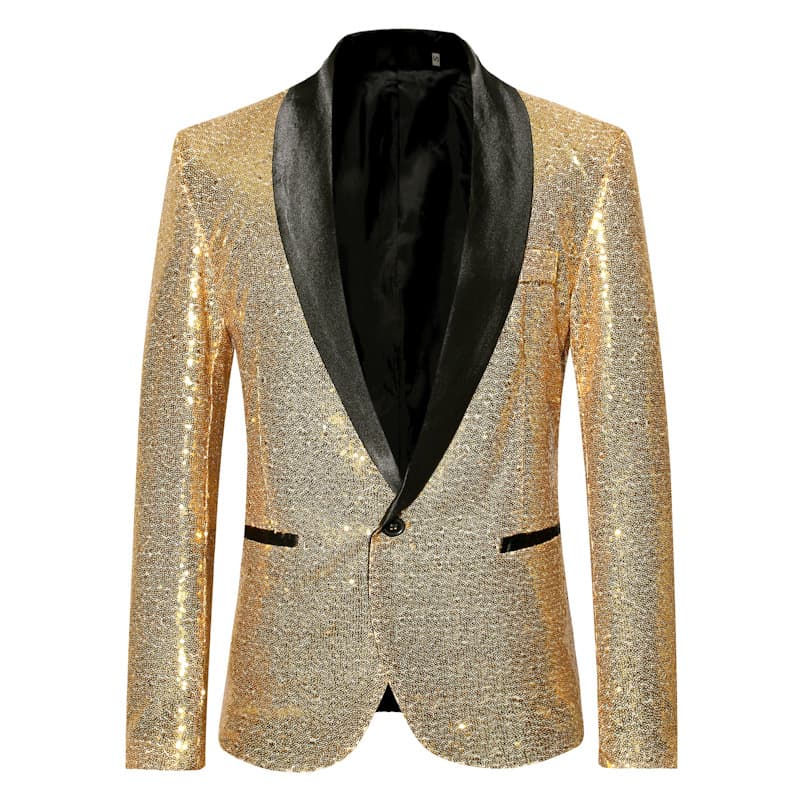 European and American Performance Suit Gold Sequins Blazer Nightclub Men's Host Emcee Studio Coat EU Size ZT-X35