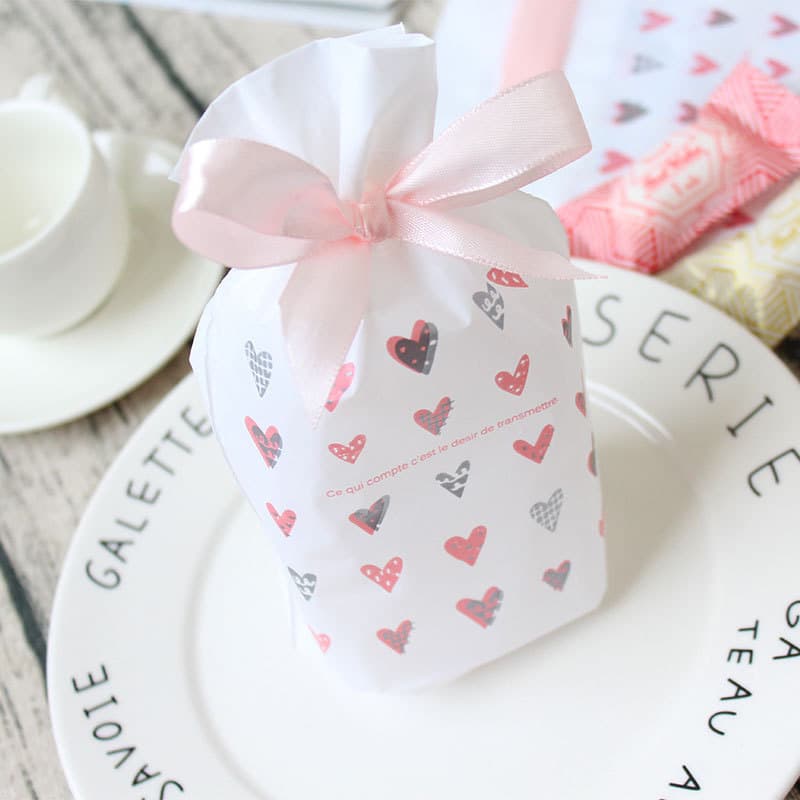 Ribbon Drawstring Bag Candy Gift Return Bag New Year Packaging Bakery Pastry Cookie Drawstring Bag 50 Plastic Bags