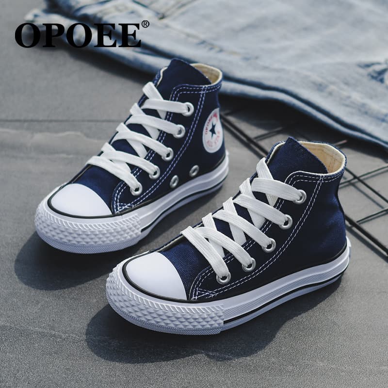 OPOEE Children's Shoes 2025 Spring Style Boys and Girls Fashion Lace-Up High-Top Canvas Shoes Baby Casual Sneakers C8008