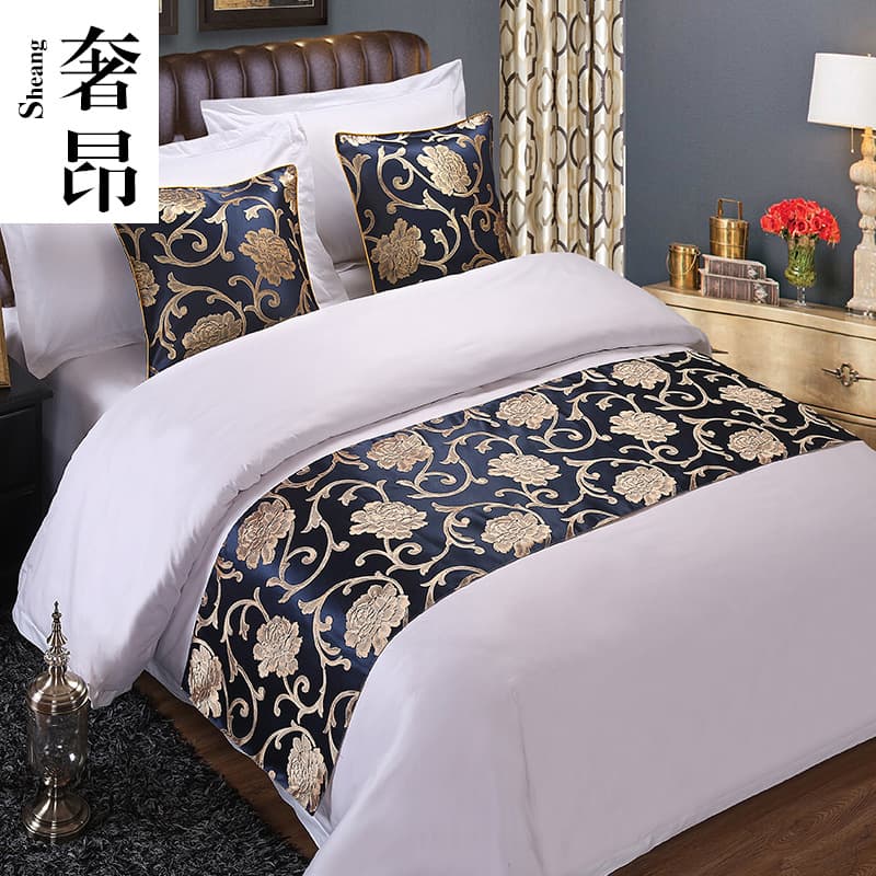 Hotel Bed Runner Wholesale, Modern Minimalist Chinese Style Golden Bed Cover, Bed End Mat, Pillowcase