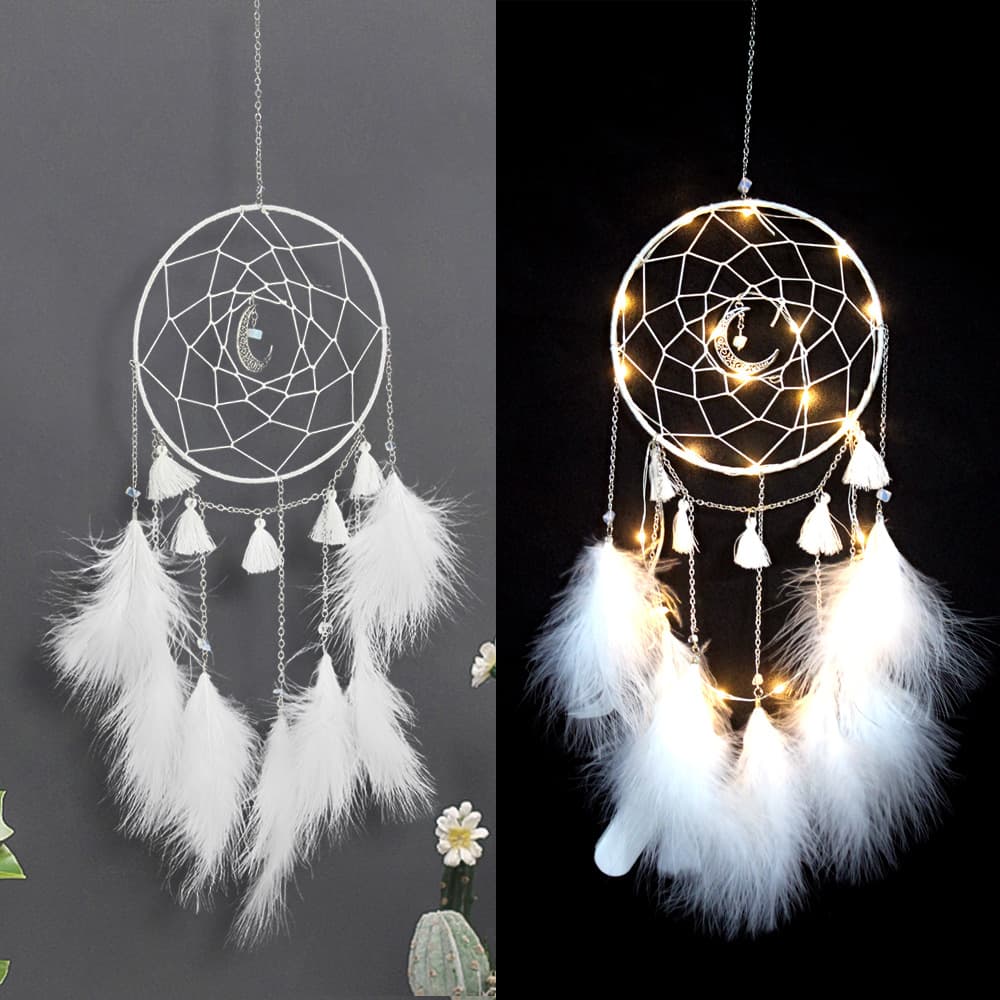 Blossom Moon Dream Catcher with LED Lights, Woven Home Decoration Hanging Ornament, Fantasy Dream Catcher