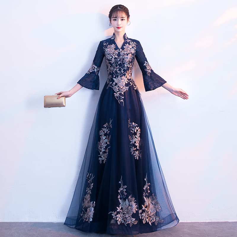 2026 New Banquet Evening Dress for Women, Long Sleeve Long Gown for Annual Meeting, Slim Fit Socialite Performance Dress, Japanese & Korean Style