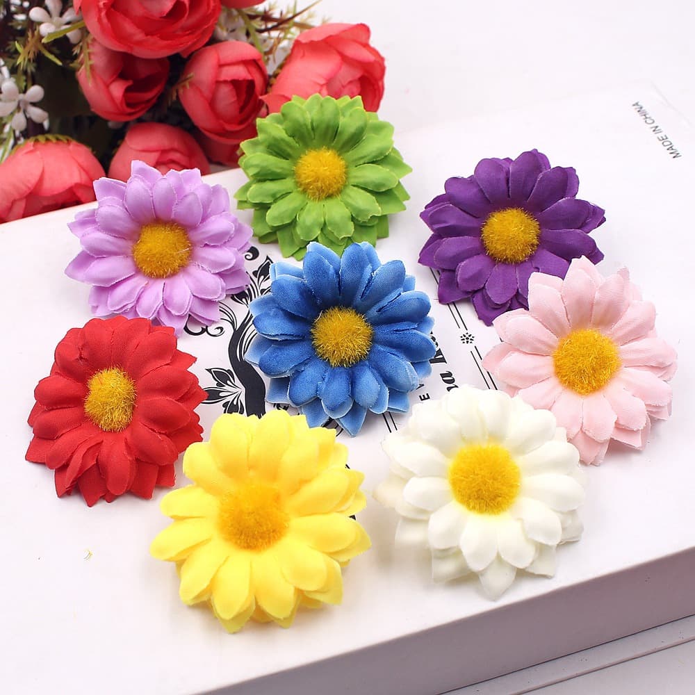 Cross-border 4cm Simulated Small Daisy Flower Head Silk Fabric Artificial Flower Sunflower Wreath DIY Material Accessories Flower Material