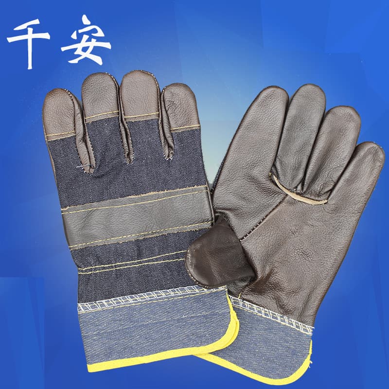 Manufacturer wholesale top-grain cowhide genuine leather dark denim short leather split-palm welder labor protection protective half-leather gloves