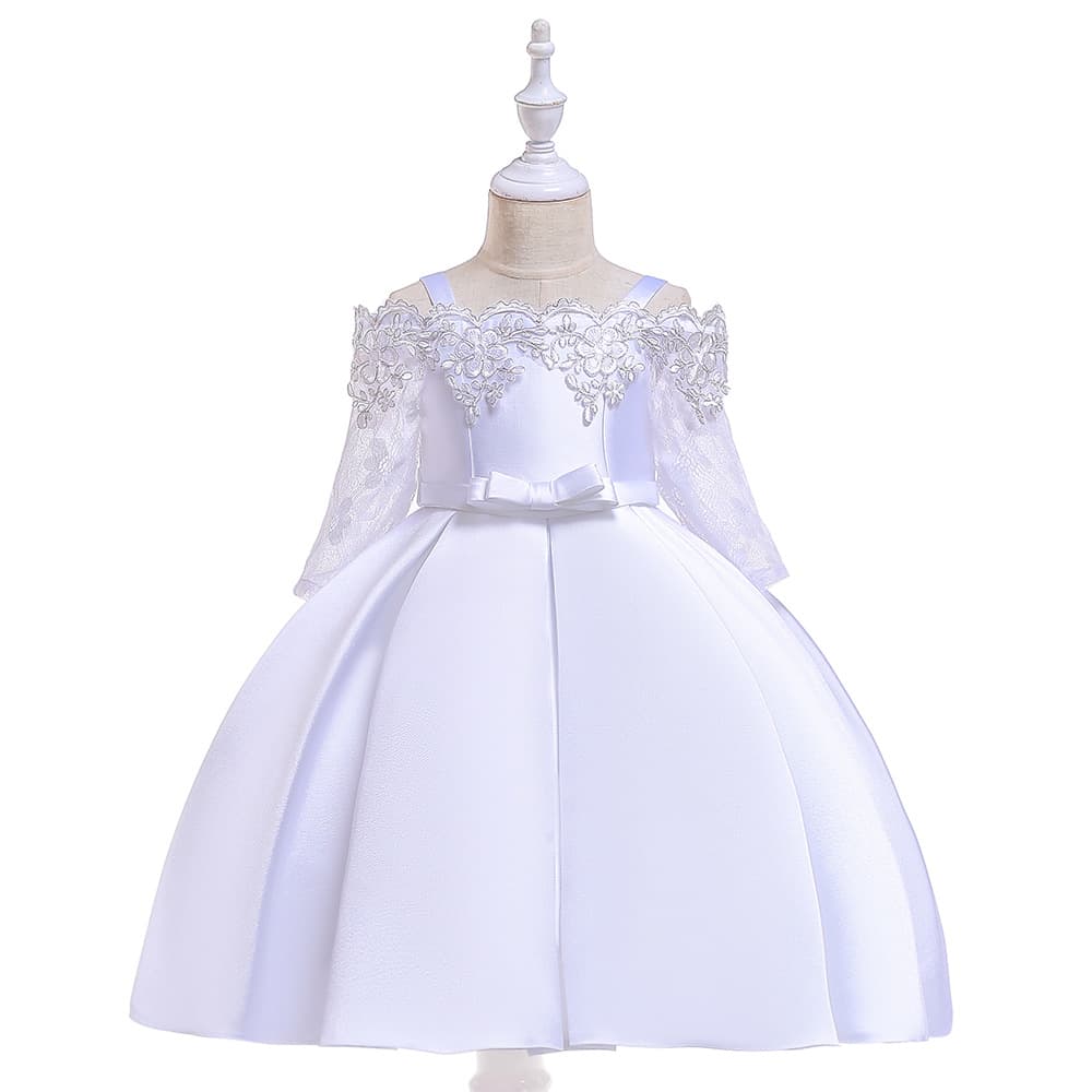 2026 Cross-border New Arrival Girls' Formal Dress One-Shoulder Lace Hollow Long-Sleeve Princess Gown Kids Dress