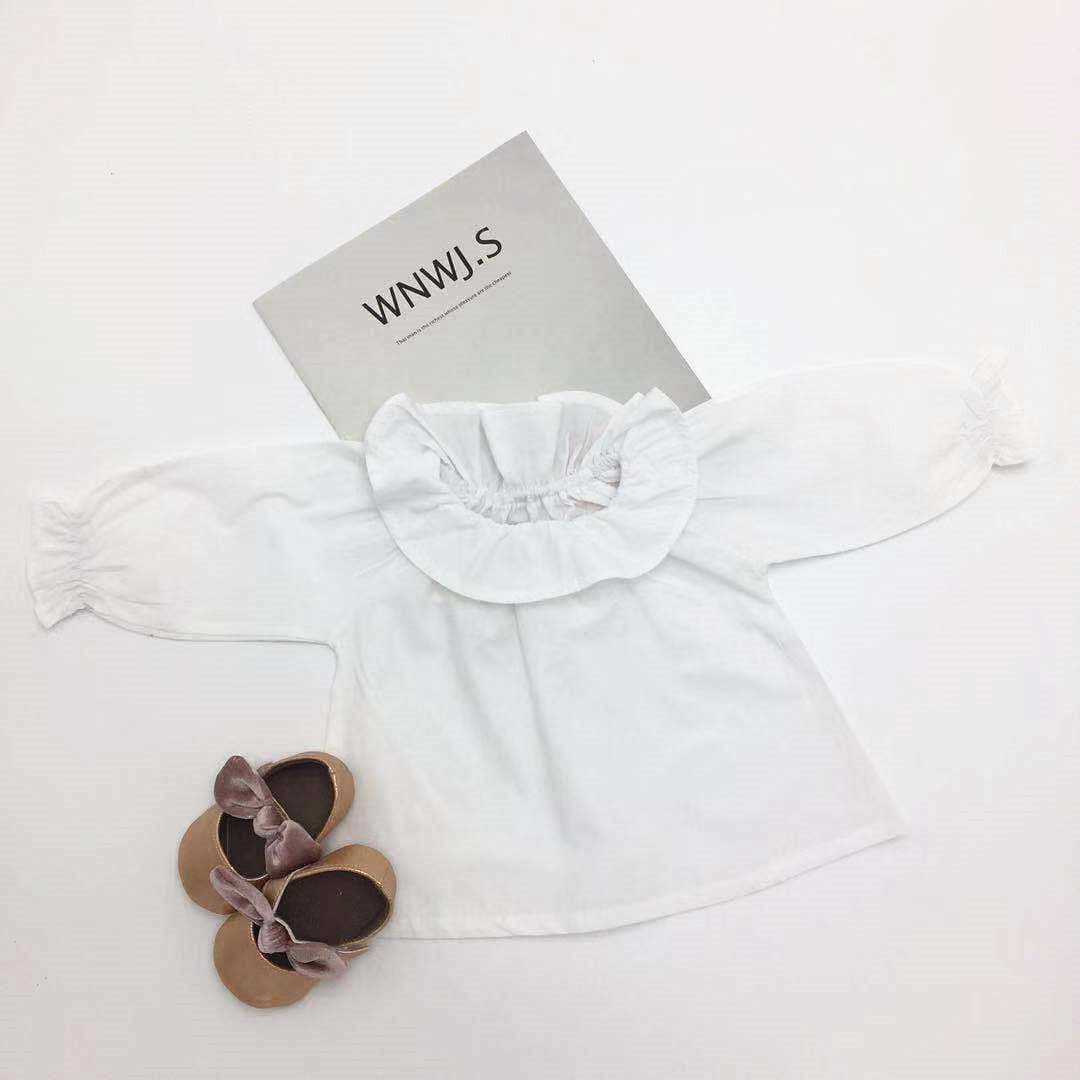 Korean style children's long-sleeved ruffled round neck shirt, spring and autumn top for boys and girls.