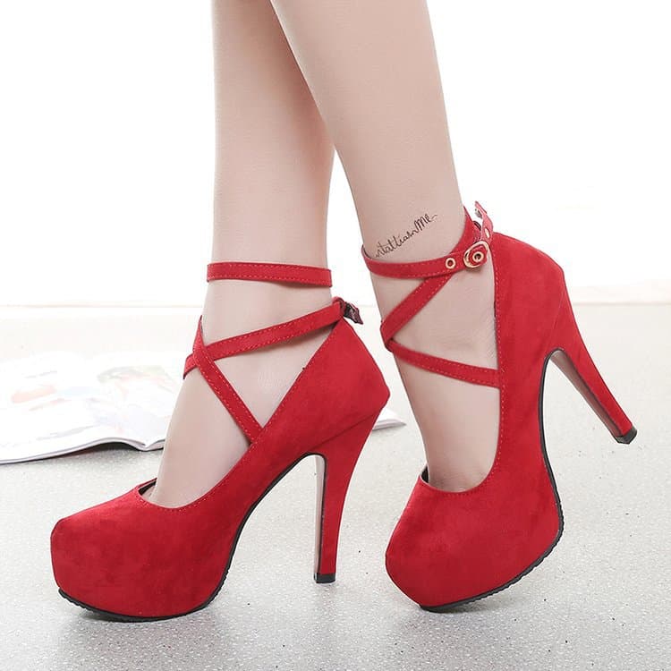 12CM Black Ultra High Heel Platform Waterproof Nightclub Sexy Thin Heel Round Toe Single Shoes Red Velvet Wedding Shoes for Women