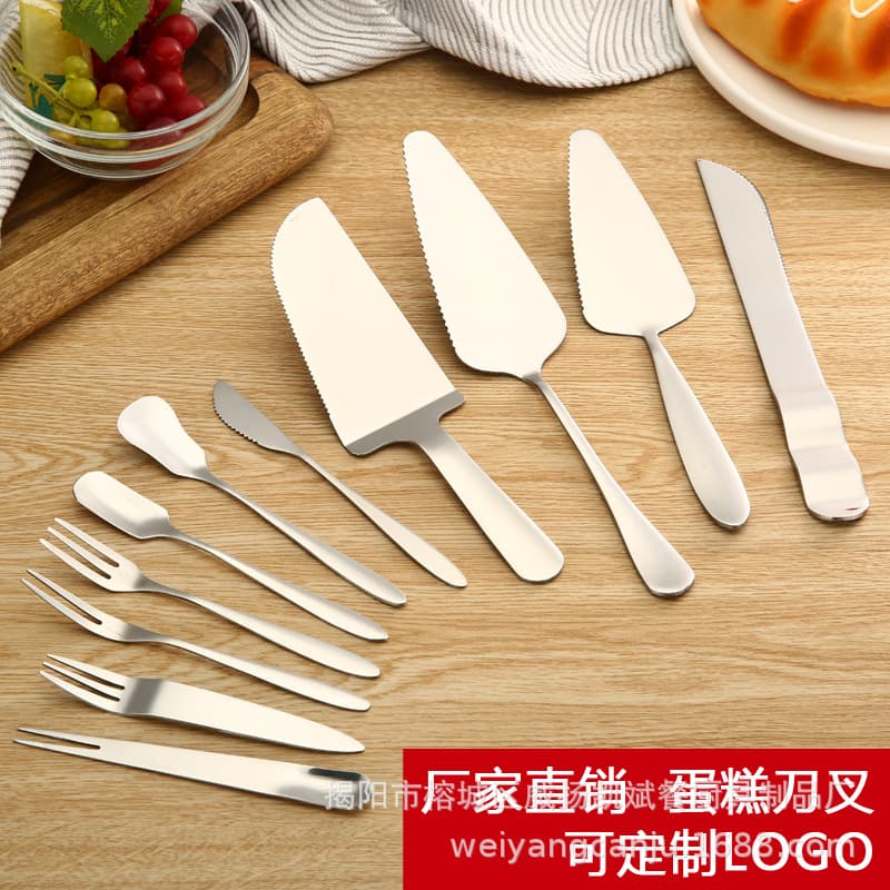 Stainless Steel Knife Fork Birthday Cake Stainless Steel Pastry Cheese Cutting Knife Triangle Spatula Knife Gift with Logo Printing