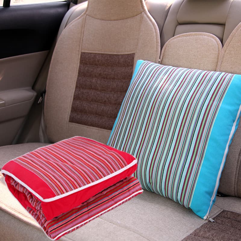 Car pillow and quilt dual-use, coarse cloth three-in-one air-conditioner quilt, pillow, backrest, thickened cushion, and nap blanket.