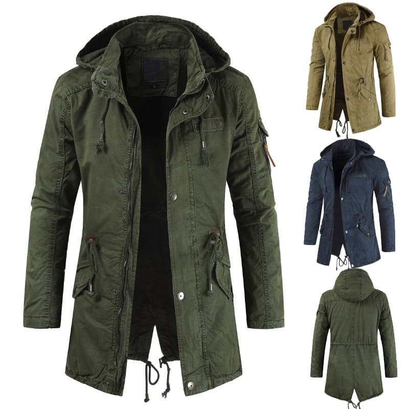 2024 New Export Men's Slim Fit Zip-Up Hooded Casual Washed Jacket Solid Color