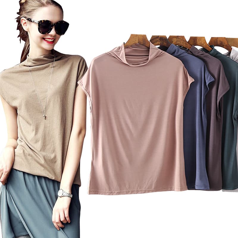 Bit Cotton Sleeveless T-Shirt for Women Summer New Thin High Neck Base Layer Simple Slim Fit Top