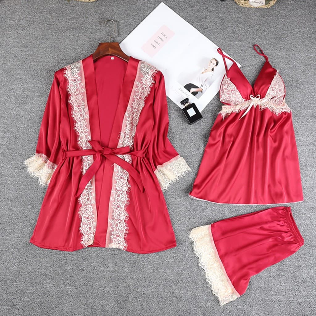 [2018 AliExpress ebay wish simulated silk lace decoration casual nightgown split suspender sexy and interesting