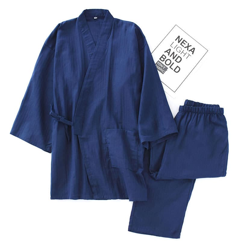 New Men's Kimono Pajamas Thin Breathable Summer Pure Cotton Gauze Long Set Homewear Loose Solid Color Bathrobe Plus Size