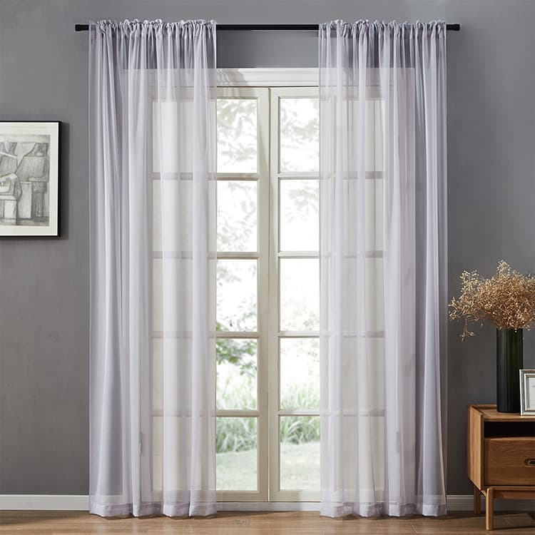 Cross-border TEMU finished white sheer curtains with rod threading, drop shipping available. Telilon solid color transparent mesh curtains, in stock, translucent window screens.