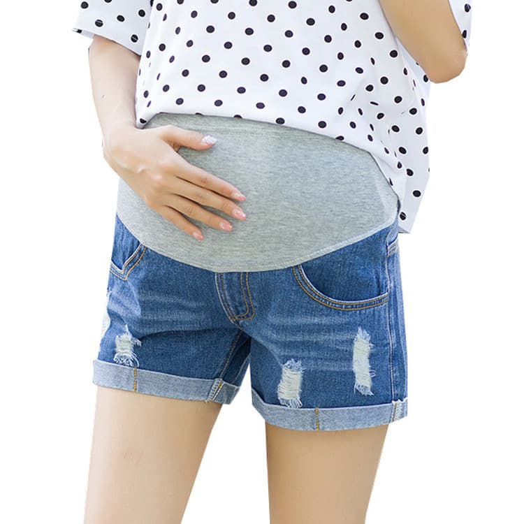 New Summer Plus Size Maternity Denim Shorts with Rolled Hem, Fashionable Belly Support, Comfortable and Breathable, Cross-Border Stock