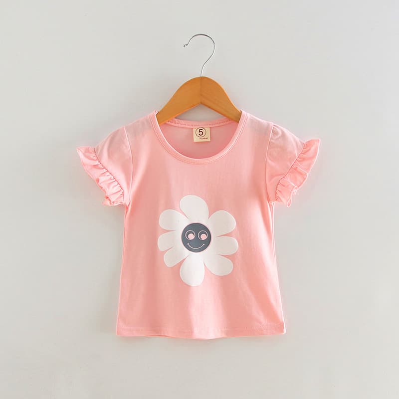Children's Short Sleeve T-Shirt Girls Summer Wholesale Baby Clothes 2026 Floral Print Top Drop Shipping