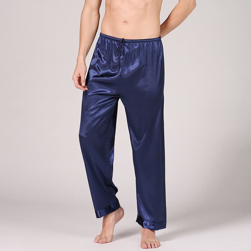Men's Sleepwear Pure Color Silk Ice Silk Long Pants Home Comfortable Cool Polyester Fiber Sleep Trousers Casual Home Pants