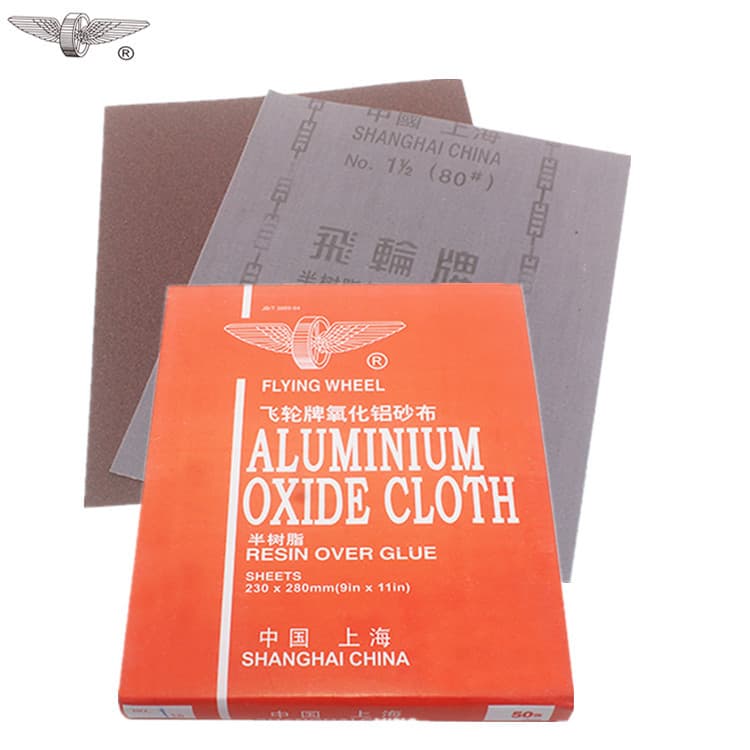 Shanghai Feilun brand sandcloth 1.5# red sand 80 grit iron sandcloth, electrostatic planted semi-resin aluminum oxide sandcloth.