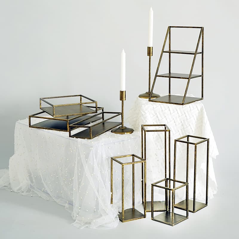 Geometric Line Cake Tray Vintage Gold Cold Dish European Wedding Dessert Table Cake Stand Dessert Rack