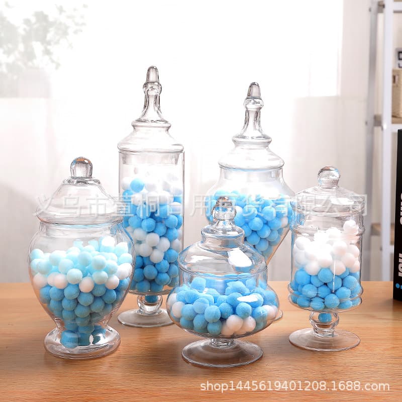 European Style Transparent Glass Candy Jar Barrel Dessert Table Wedding Storage Candy Canister Lid Direct Sale From Manufacturer