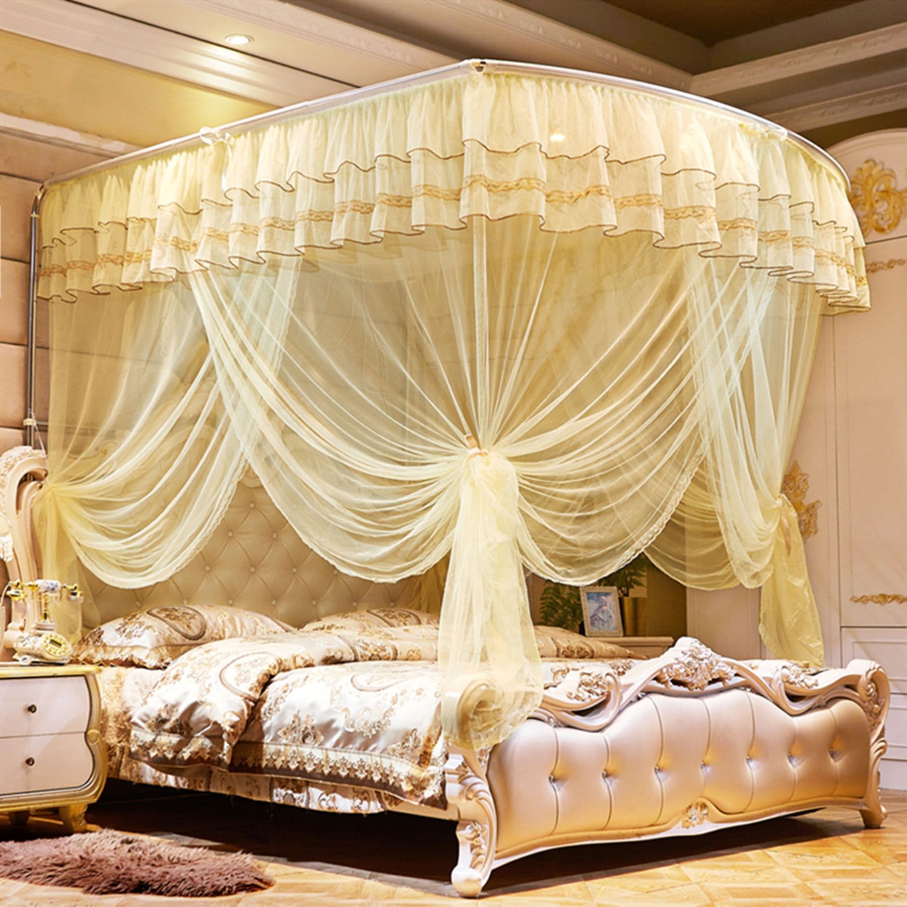 New Telescopic Frame Mosquito Net U-Shape Princess Style 1.5m 1.35m 1.8m Home Use Dense Thickened Trendy Mosquito Net