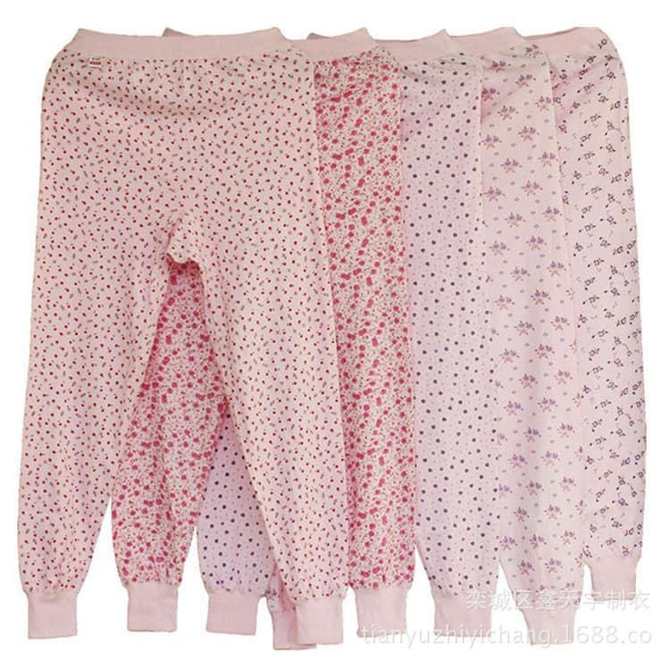 Factory Wholesale Thermal Cotton Long Johns for Middle-aged and Elderly Women, Printed Solid Color Cotton Lining Pants, Mother's Thermal Underwear