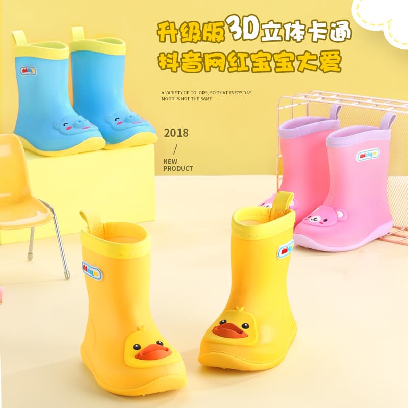 Zhui Xing Zu New 3D Children's Rain Boots Boys Girls Anti-slip Fleece-lined Baby Rain Shoes Kids All-season Water Rain Boots