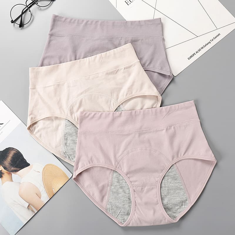 Banolai Women's Cotton High-Waisted Plus Size Menstrual Panties, Leak-Proof, Triangle Panties