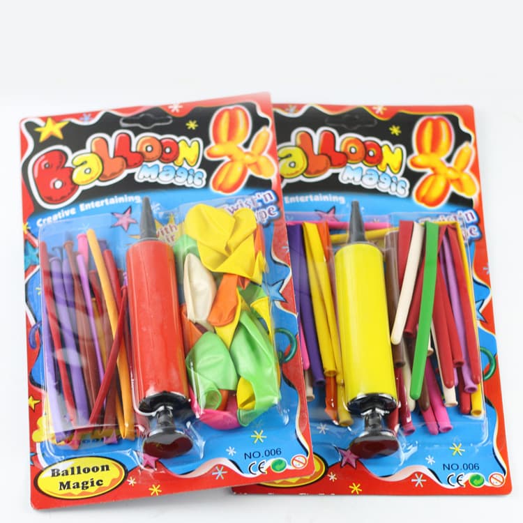 Blister Card Colorful Balloon Set with Large Pump, Kids Long Magic Balloon Toys