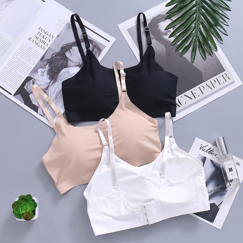 New Style Ice Silk Seamless Camisole Wrap Tube Top with Three-Row Adjustable Straps, Teen with Bra Pads Wireless Bra