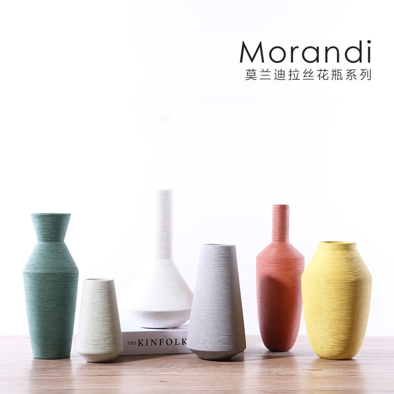 Creative Morandi Ceramic Brushed Vase for Living Room Flower Arrangement, Nordic Living Room Designer Soft Decorative Ornament