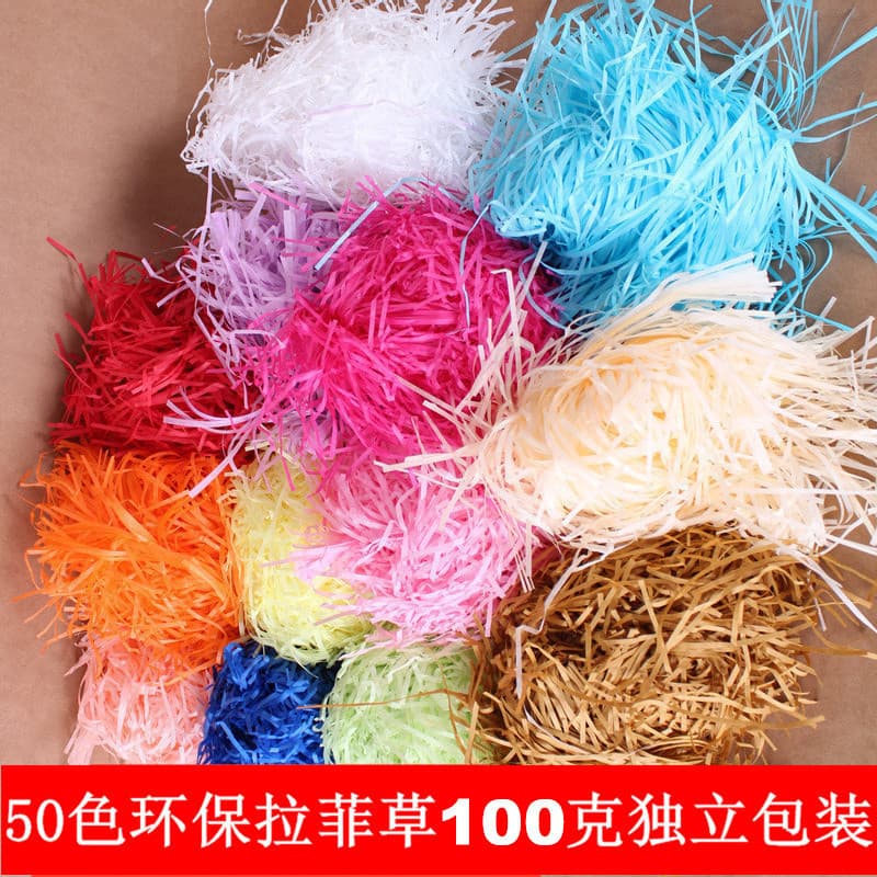 Raffia filler, shredded paper, wedding candy box, fruit accompaniment gift box, decorative wrapping paper, scraps