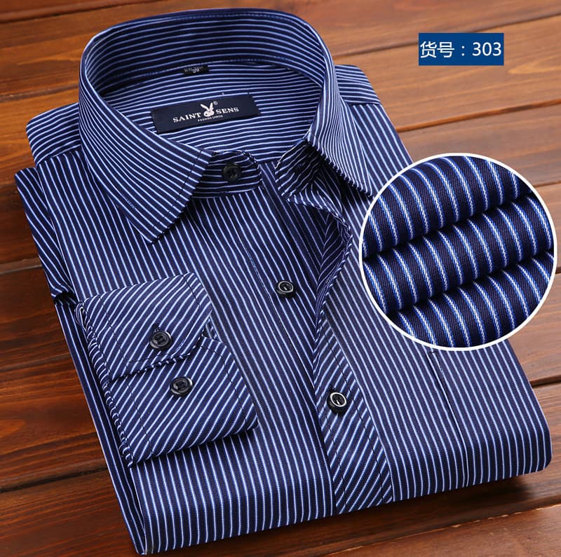 2026 New Middle-Aged Men's Long-Sleeve Shirt Business Casual Floral Stripe Solid Color Wrinkle-Free Korean Slim Fit
