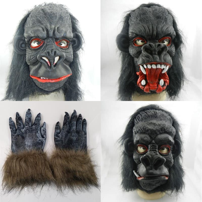 Adult Funny Black Gorilla Mask Gloves Set Halloween Latex Animal Headgear Horror Children Wholesale