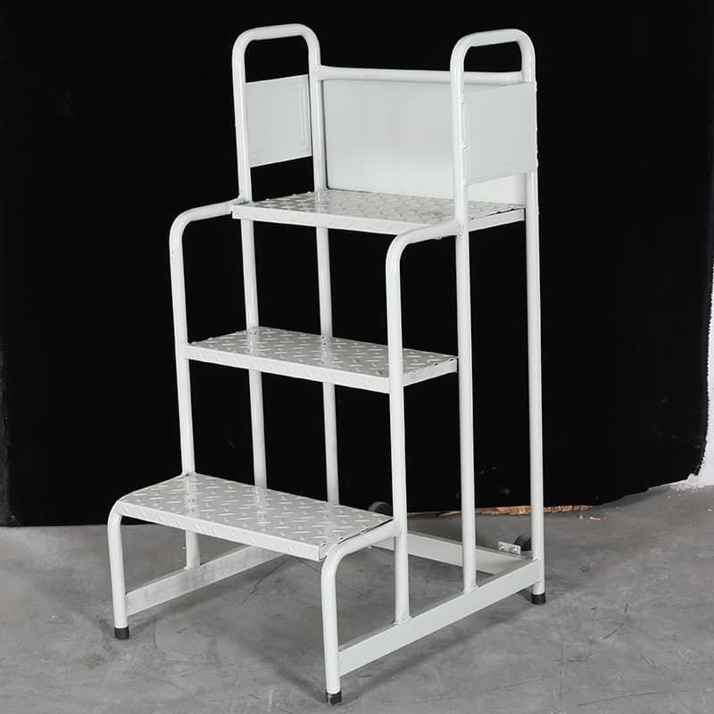 Aierfa Factory Warehouse Climbing Ladder, 3-Step Metal Truck Loading Ladder with Handrail, Foldable A-Frame Ladder for Storage