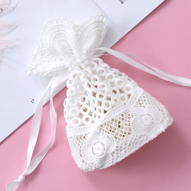 10*14CM White Small Hole Lace Bag, Accessory Storage Bag, In-Stock Wholesale Round Bottom Milk Silk Creative Drawstring Bag