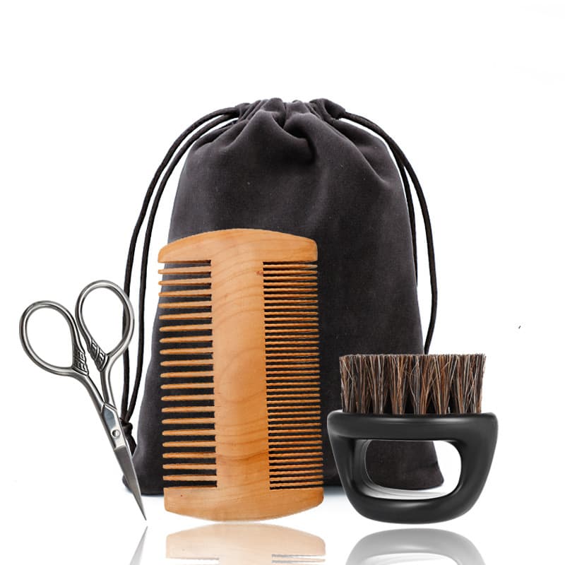 Amazon Cross-Border Oil Head Carving Cleaning Hair Brush Beard Set Brush Beard Styling Set Comb Small Scissors