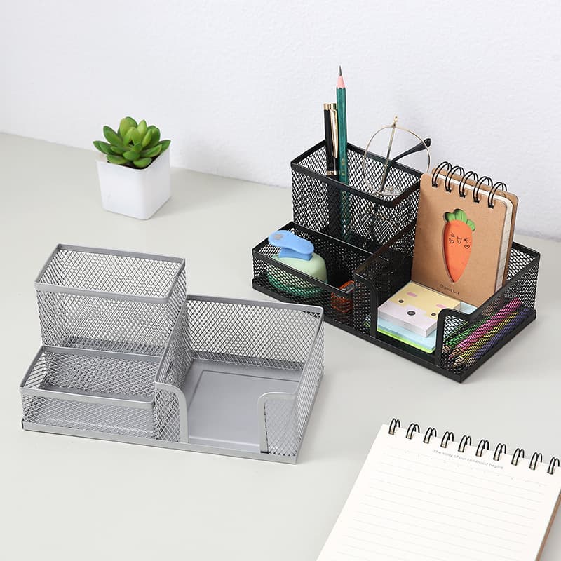 Combination Pen Holder 3-Compartment Metal Iron Art Pencil Cup Stationery Organizer 4-Slot Storage Box Pen Cross-Border Best Seller