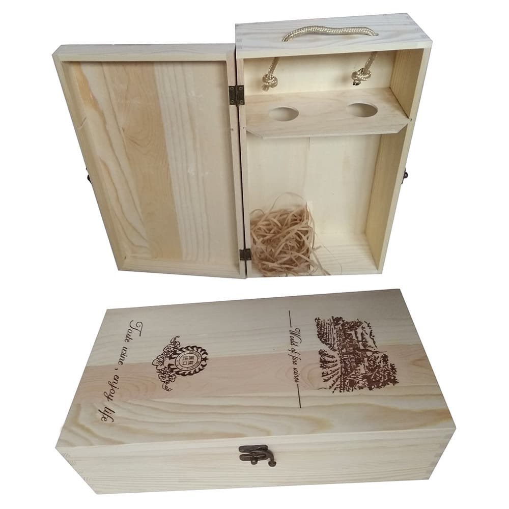 Factory Stock Dry Red Wine Boxes, Double Bottle Wooden Cases, Free Design and Shipping Included