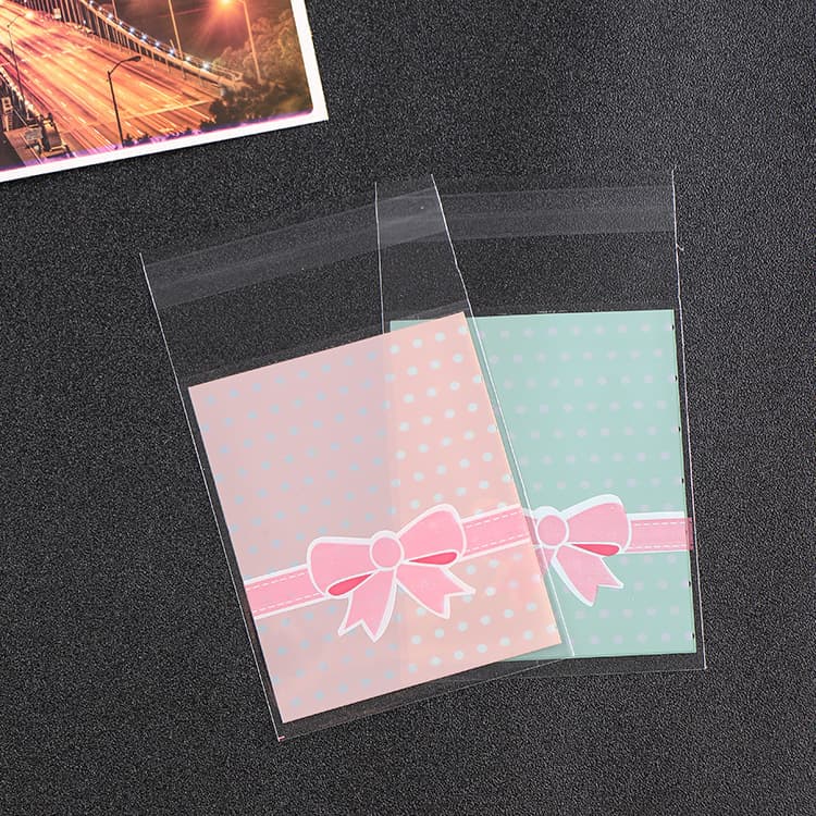 Factory Direct Baking Packaging Polka Dot Bow Self-Sealing Bags Long Candy Small Gift Packaging Bags 100 pcs/pack