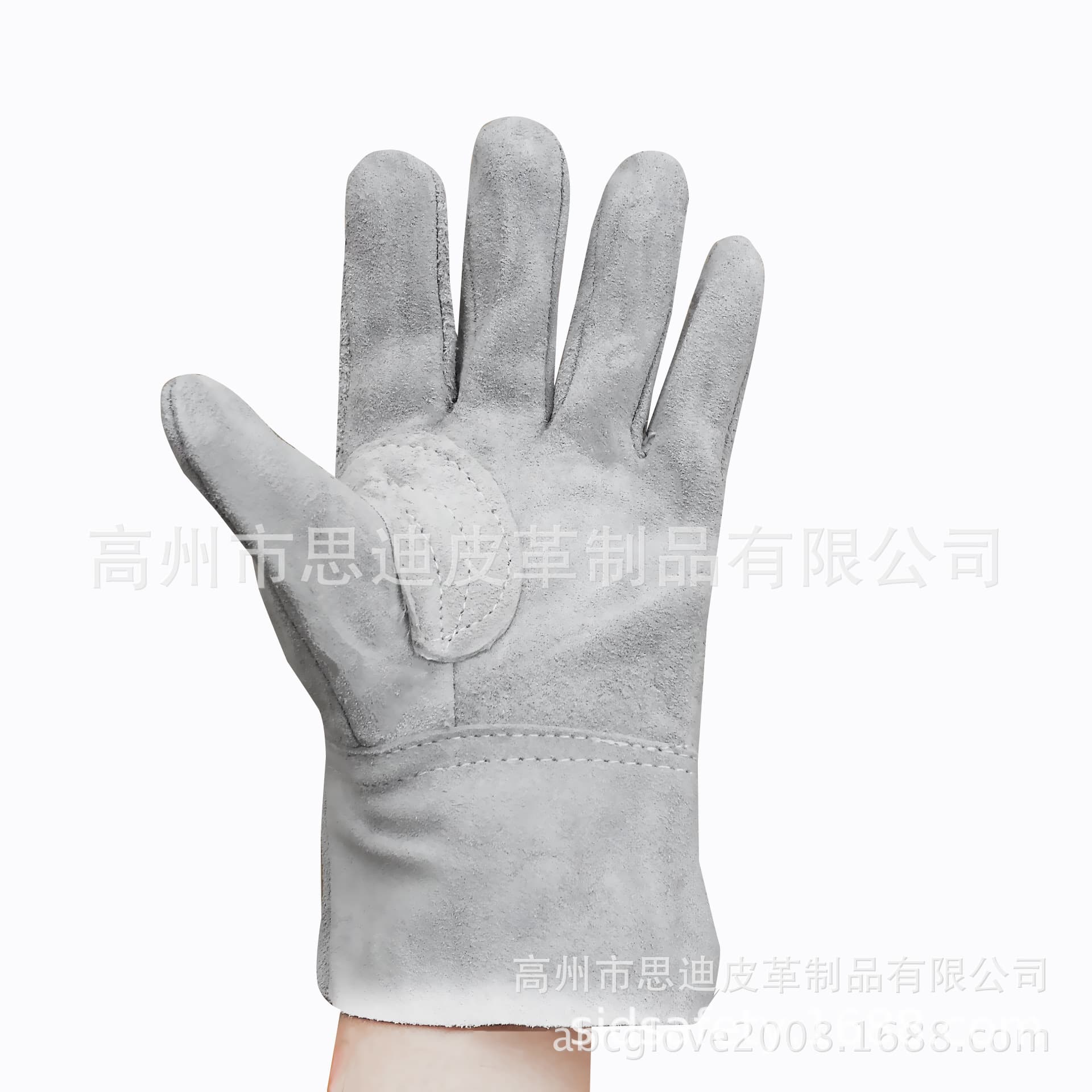 Three-stitch short full leather welding gloves, cow split leather, Japanese sock style short cuff, unlined, wear-resistant, reinforced thumb crotch to prevent seam splitting, anti-splash.