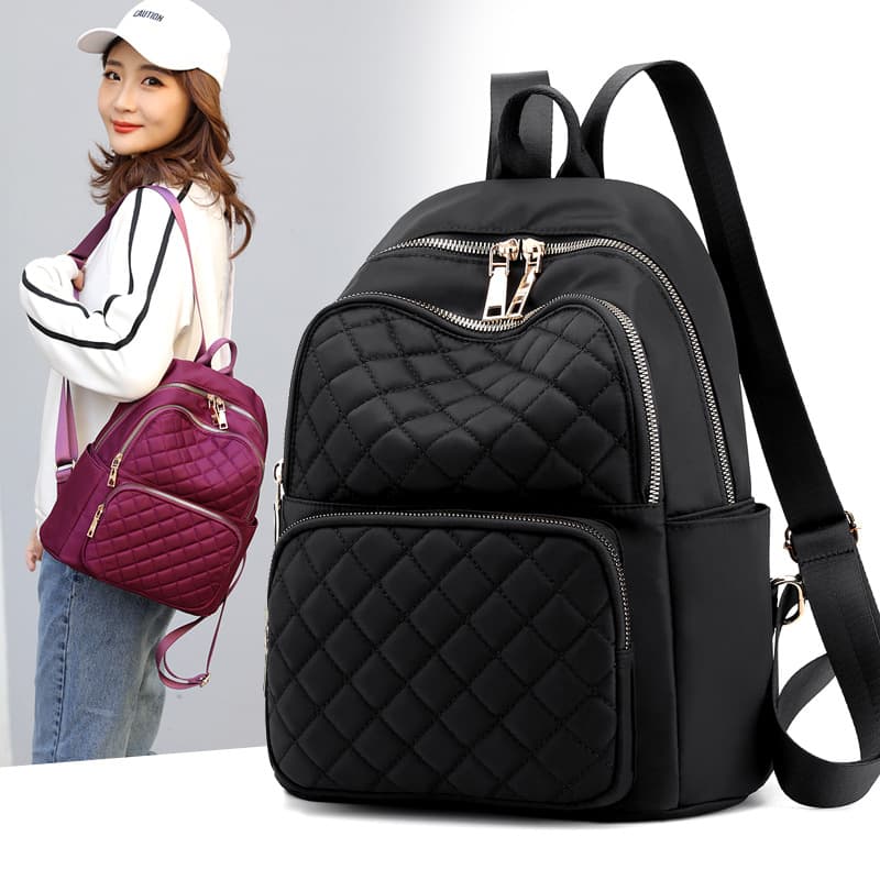 Fashionable Diamond Pattern Backpack, Versatile Waterproof Nylon Fabric, Large Capacity Outdoor Travel Bag, School Style Student Backpack