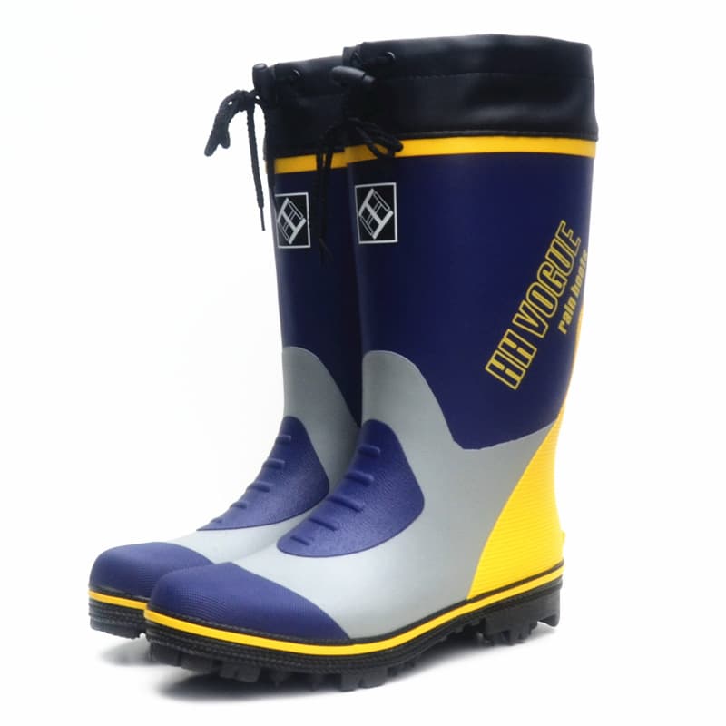 Steel-studded sole rubber rain boots for men, fashionable high-top patterned fishing water shoes, rainproof footwear