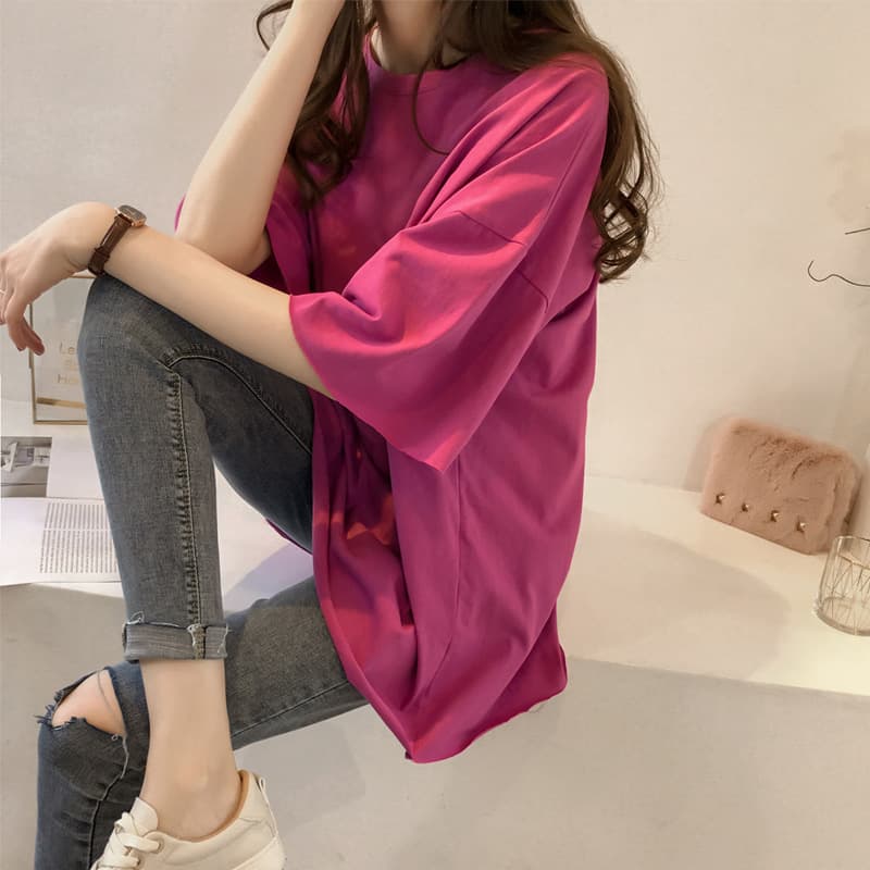 Summer Candy Color Short Sleeve T-shirt Women Half Sleeve Top Clothing Fresh Sweet Style Polyester Fabric