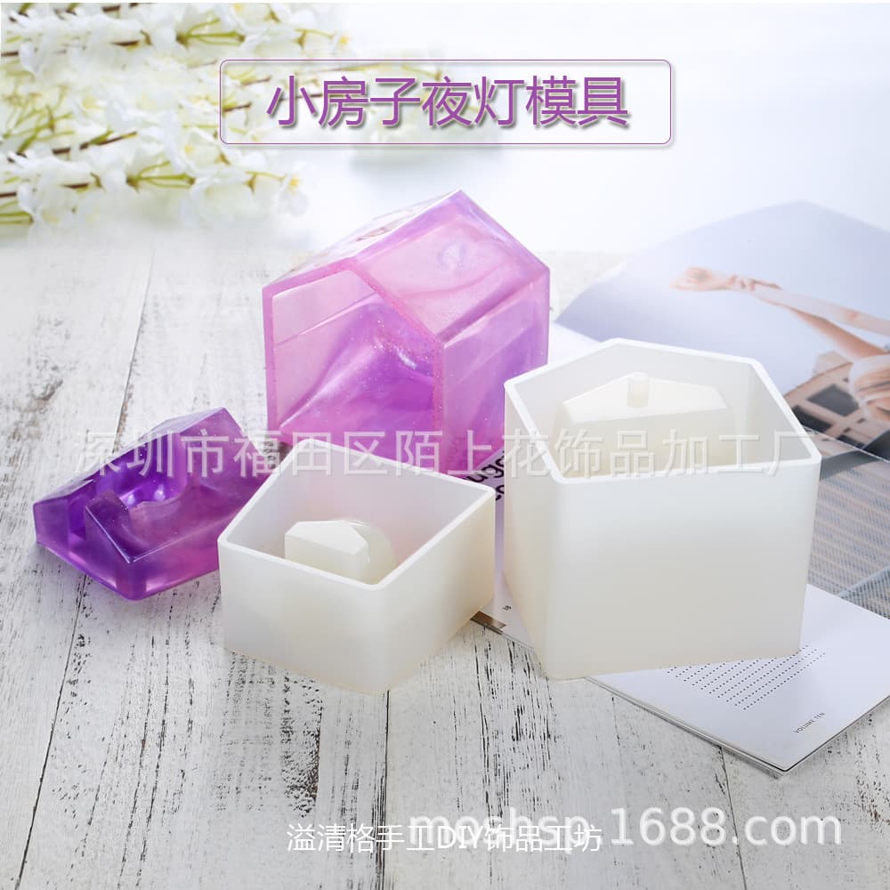 DIY House Silicone Mold Small Villa Plaster Mold Concrete Crystal Epoxy Mold Night Light Baking Mold